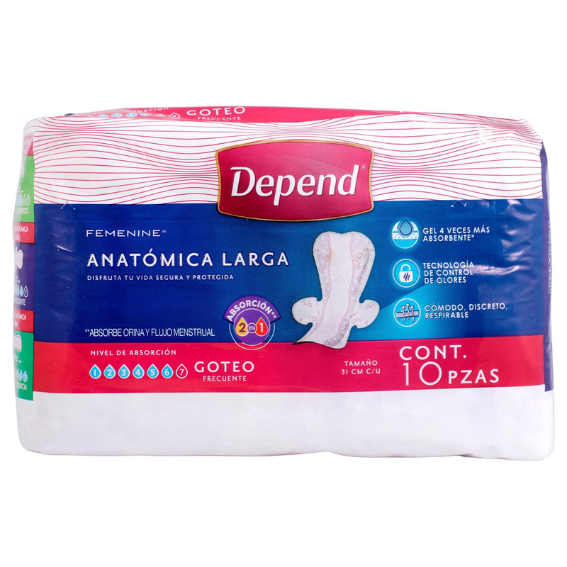 Toallas Depend Femenine Larga Con 10 - WeCare Pharma