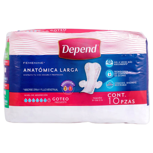 Toallas Depend Femenine Larga Con 10 - WeCare Pharma