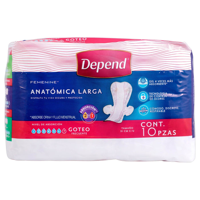 Toallas Depend Femenine Larga Con 10 - WeCare Pharma