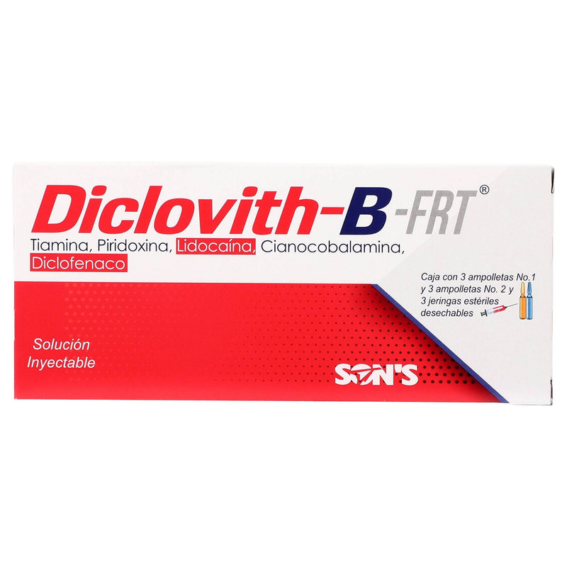 Diclovith-B-Frt 100Mg/125Mg/75Mg/20Mg Con 3 Ampulas (Complejo B/Diclofenaco) - WeCare Pharma