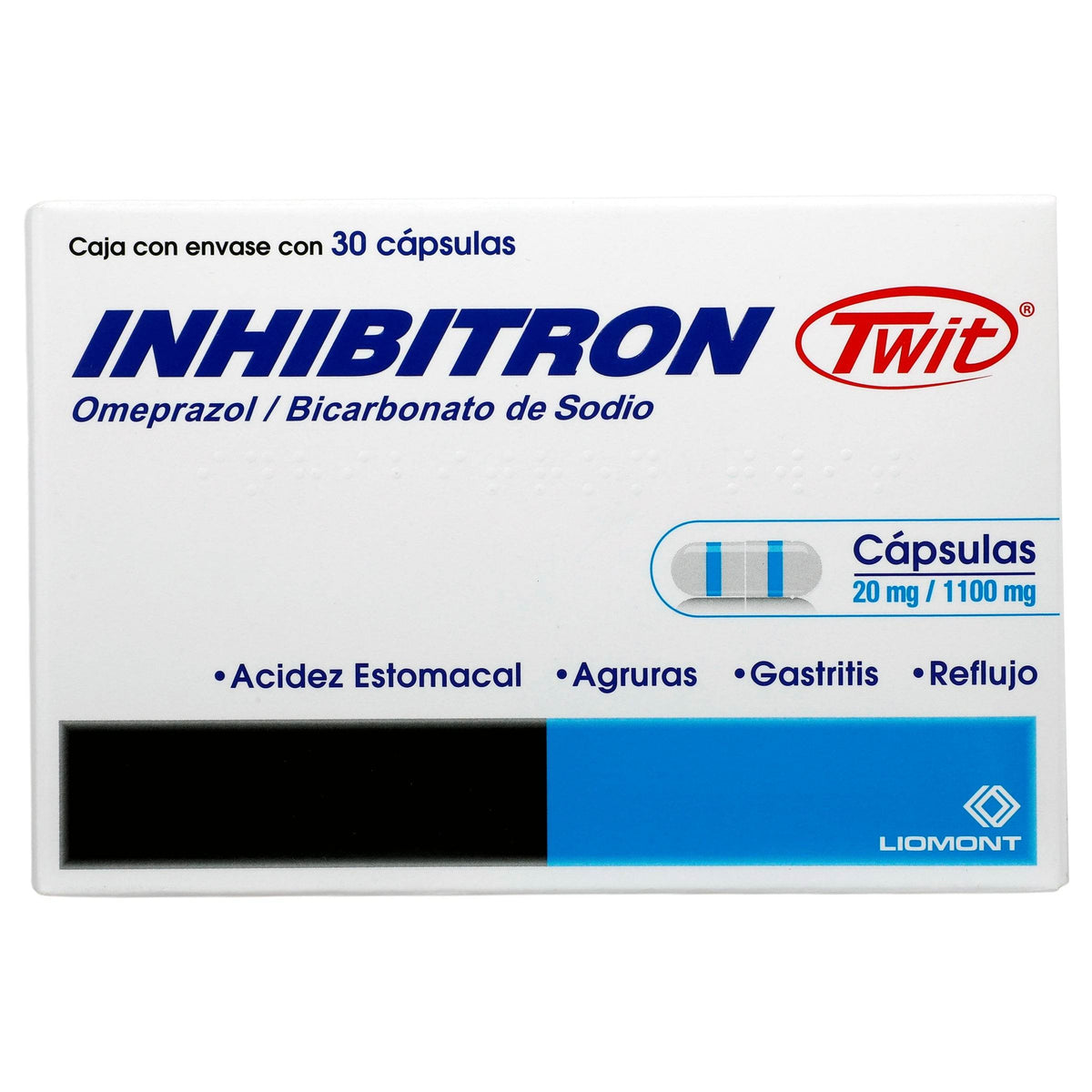 Inhibitron Twit 20Mg/1100Mg Con 30 Capsulas (Omeprazol/Bicarbonato De ...