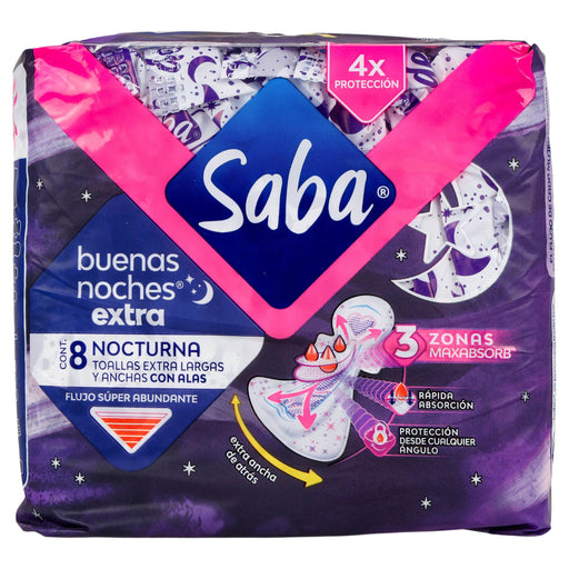 Toallas Saba Buenas Noches Extra Con Alas Con 8 - WeCare Pharma
