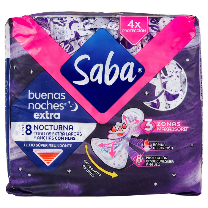 Toallas Saba Buenas Noches Extra Con Alas Con 8 - WeCare Pharma