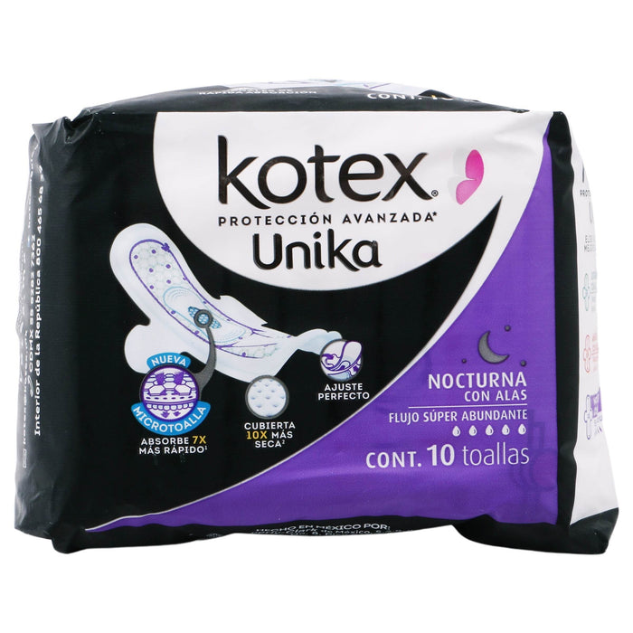 Toallas Kotex Unica Nocturna Con Alas Con 10 - WeCare Pharma