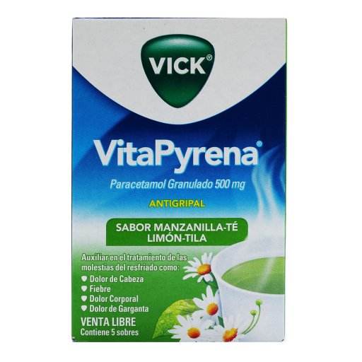 Vick Vitapyrena Sobres 500Mg/10Mg Manzanilla 5G Con 5 (Paracetamol/Fenilefrina) - WeCare Pharma