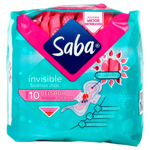 Toallas Saba Invisible Delgada Con Alas Con 10 - WeCare Pharma