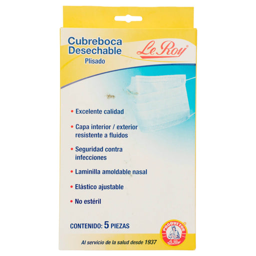 Cubrebocas Plisado Leroy Adulto Azul Con 5 - WeCare Pharma