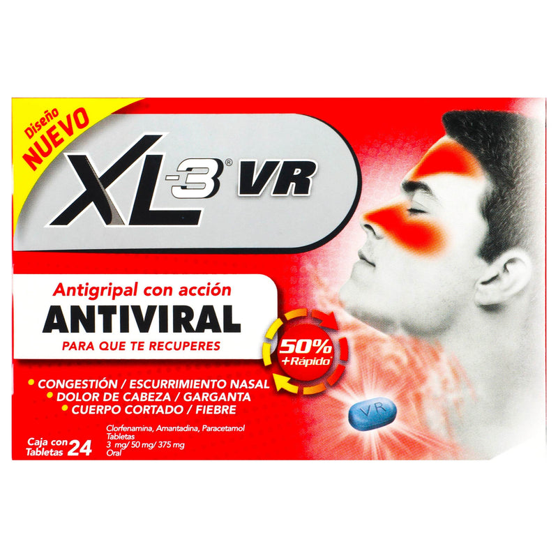 Xl-3 Vr 3Mg/50Mg/375Mg Con 24 Tabletas (Clorfenamina/Paracetamol/Amantadina) - WeCare Pharma