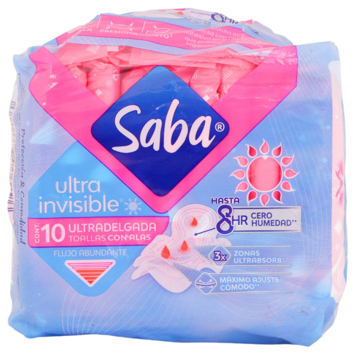 Toallas Saba Ultra Invisible Ultradelgada Con Alas Con 10 - WeCare Pharma