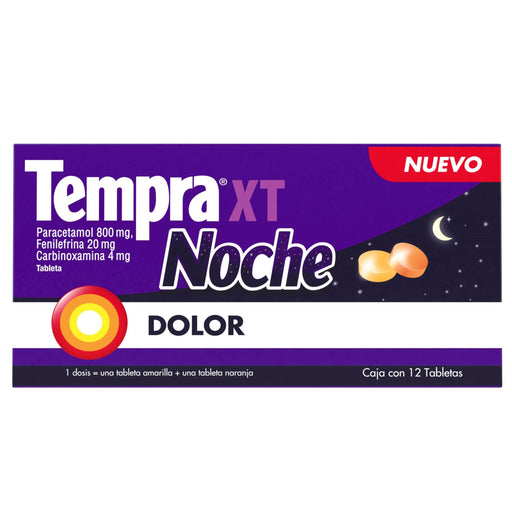 Tempra Xt Noche 800Mg/20Mg/4Mg Con 12 Tabletas (Paracetamol/Fenilefrina/Carbinoxamina) - WeCare Pharma