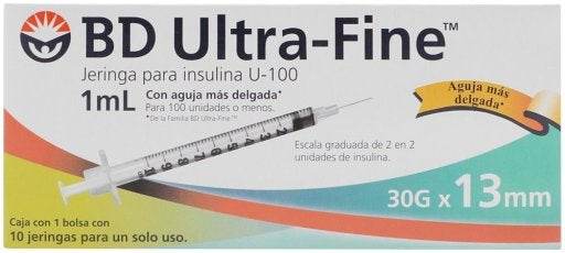 Jeringa Insulina Ultrafine Bd 1Ml 30Gx13Mm Con 10 - WeCare Pharma