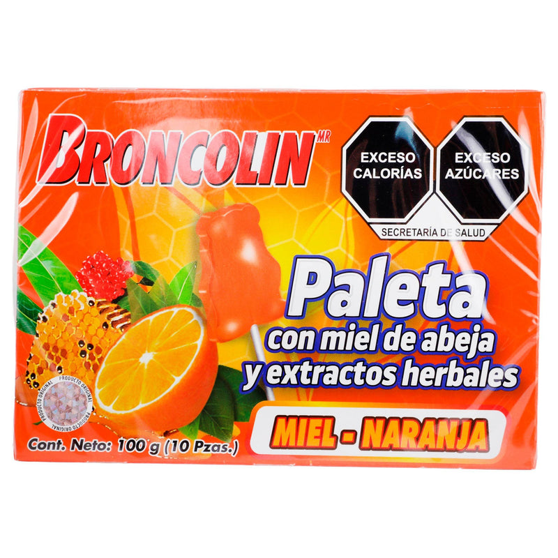 Broncolin Paleta 10G Con 10 Miel-Naranja (Miel Y Extractos Herbales) - WeCare Pharma