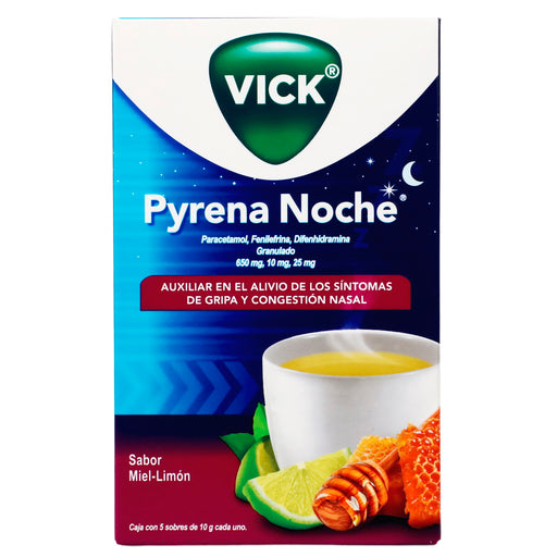 Vick Pyrena Noche Sobres 650Mg/10Mg/25Mg 10G Con 5 (Paracetamol/Fenilefrina/Difenhidramina) 1 - 7500435202107