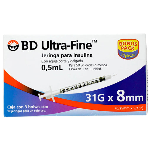 Jeringa Insulina Ultrafine Bd 0.5Ml 31Gx8Mm Con 30 - WeCare Pharma