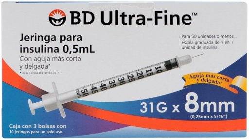 Jeringa Insulina Ultrafine Bd 0.5Ml 31Gx8Mm Con 30 - WeCare Pharma