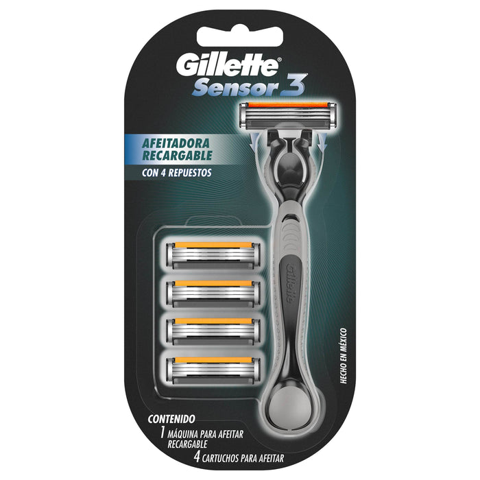 Rastrillo Gillette Sensor Con 1 Pieza Mango Y 4 Cartuchos - WeCare Pharma
