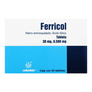 Ferricol 30Mg/500Mg Con 30 Tabletas (Hierro Aminoquelado/Acido Folico) - WeCare Pharma