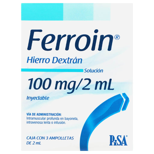 Ferroin 100Mg/2Ml Con 3 Ampulas (Hierro Dextrano) - WeCare Pharma