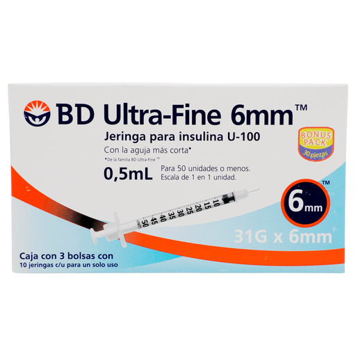 Jeringa Insulina Ultrafine Bd 0.5Ml 31Gx6Mm Con 30 - WeCare Pharma