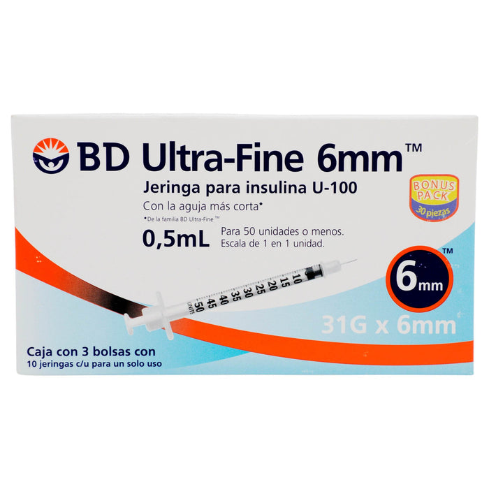 Jeringa Insulina Ultrafine Bd 0.5Ml 31Gx6Mm Con 30 - WeCare Pharma