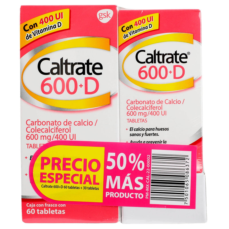 Caltrate 600+D 600Mg/400Unid Con 90 Duopack Tabletas (Carbonato De Calcio/Colecalciferol) - WeCare Pharma