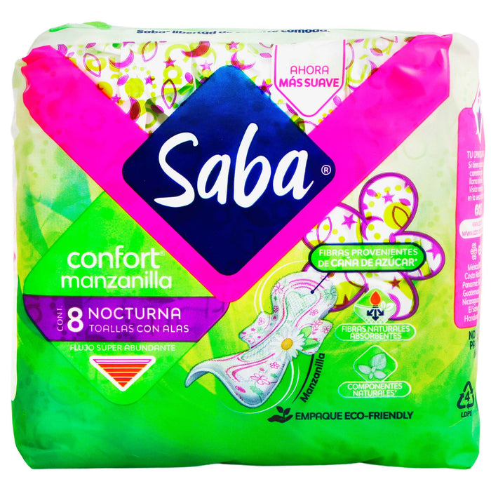 Toallas Femeninas Saba Confort Nocturna Con Alas Con 8 - WeCare Pharma