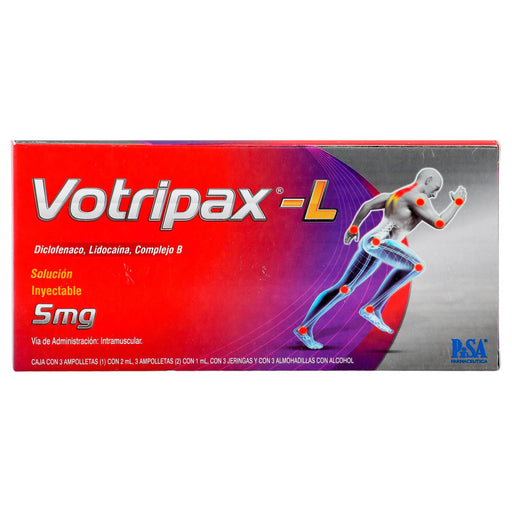 Votripax-L 5Mg/3Ml Con 3 Ampulas (Diclofenaco/Lidocaina/Complejo B) - WeCare Pharma