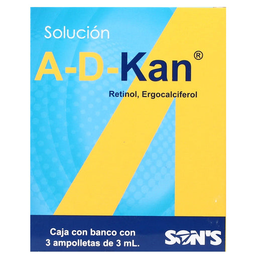 A-D-Kan Oral 6000Unid/400Unid 3Ml Con 3 Ampulas (Retinol/Ergocalciferol) 1 - 7502001165489