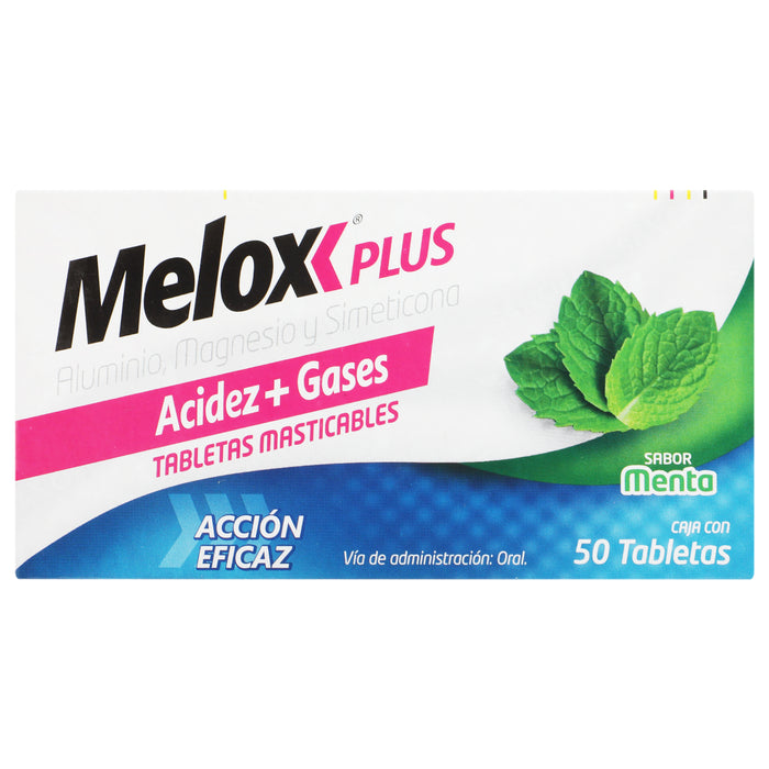 Melox Plus Mast 200Mg Con 50 Menta Tabletas (Aluminio/Magnesio/Simeticona) 1 - 7501165002913