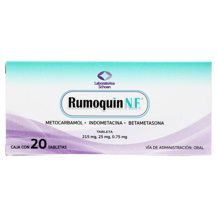 Rumoquin Nf (Metocarbamol/Indometacina/Betametasona) Tabletas 215Mg/25Mg/0.75Mg Con 20 - WeCare Pharma