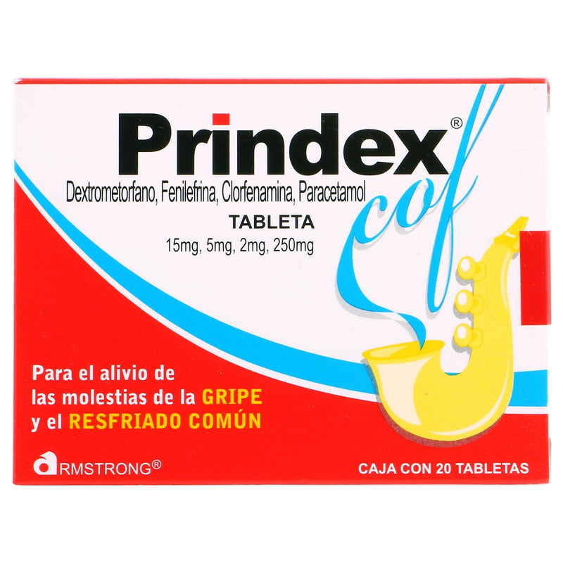 Prindex 15Mg/5Mg/2Mg/250Mg Con 20 Tabletas (Dextrometorfano/Fenilefrina/Clorfenamina/Paracetamol) - WeCare Pharma