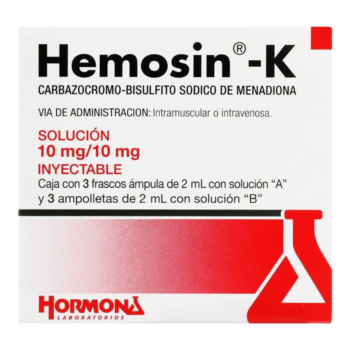 Hemosin-K 10Mg/5Ml Con 3 Ampulas (Carbazocromo/Bisulfito Sodico De Menadiona) - WeCare Pharma