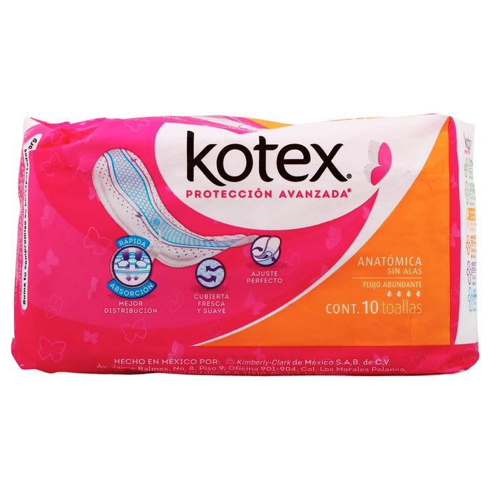 Toallas Sanitarias Kotex Clásicas Anatómicas Sin Alas Con 10 - WeCare Pharma