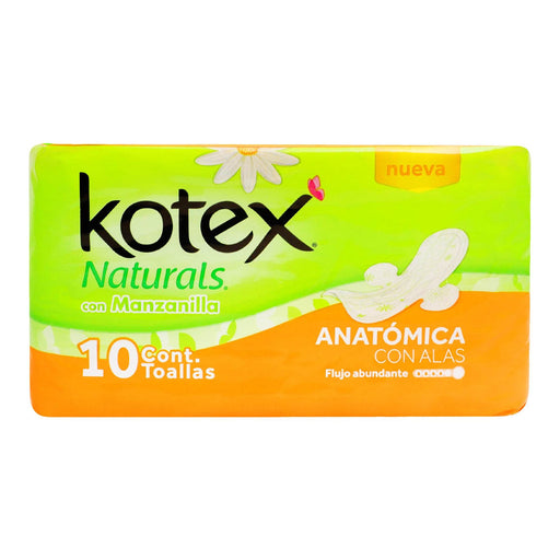 Toallas Kotex Naturals Manzanilla Con Alas Con 10 - WeCare Pharma