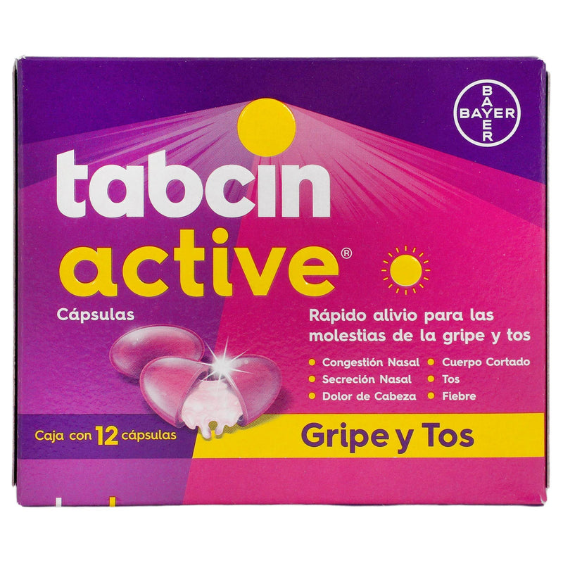 Tabcin Active Con 12 Capsulas (Paracetamol/Fenilefrina/Dextrometorfano/Clorfenamina) - WeCare Pharma