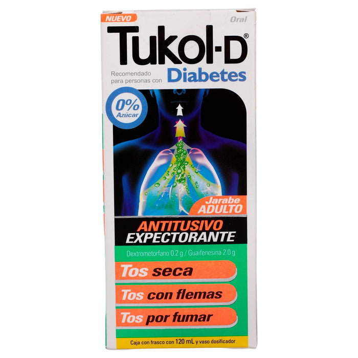 Tukol-D Diabetes (Dextrometorfano/Guaifrenesina) 0.2G/2G Frasco Con 120Ml - WeCare Pharma
