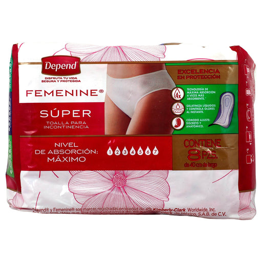 Toallas Depend Femenine Super Con 8 - WeCare Pharma