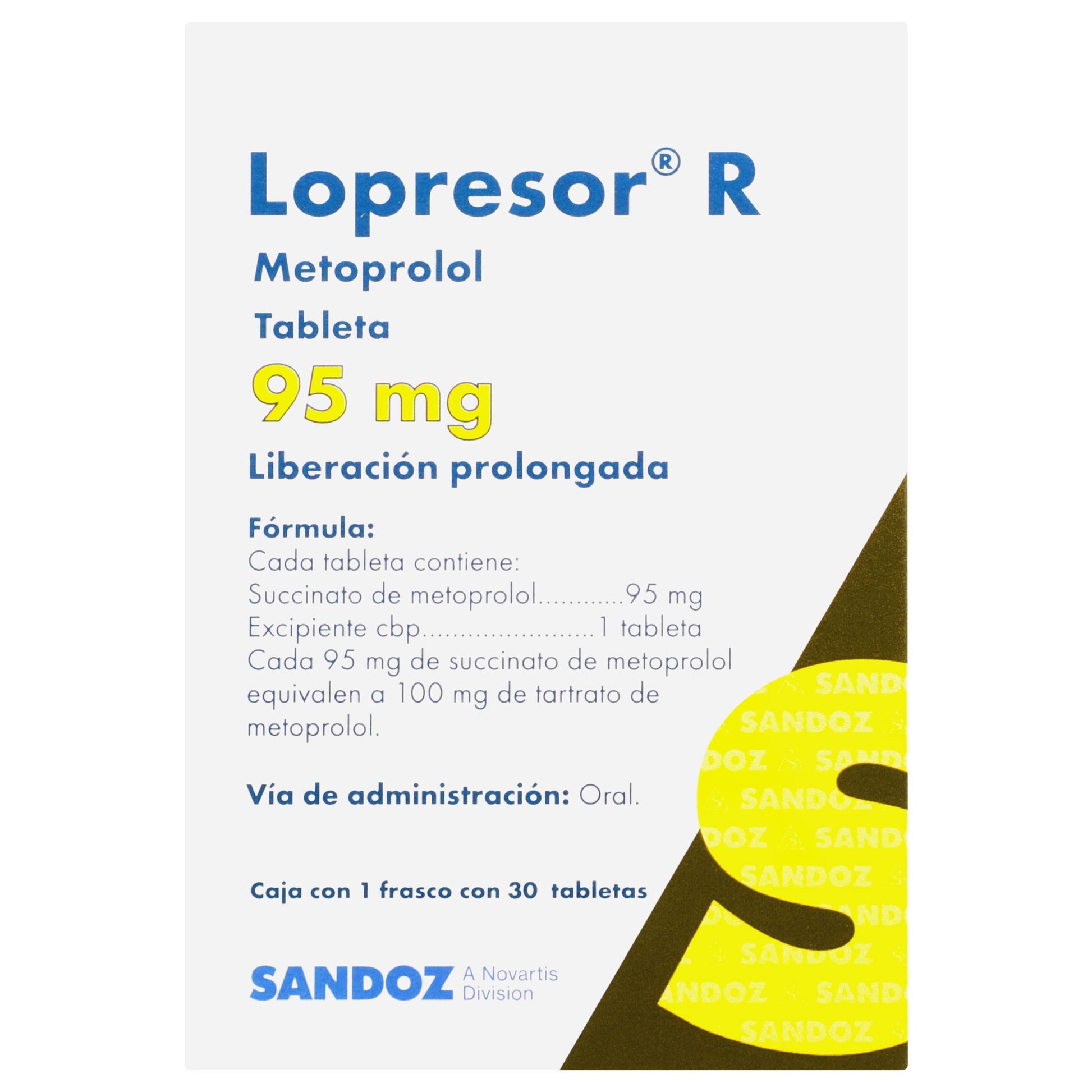 Lopresor R 95Mg Con 30 Tabletas (Metoprolol) 1 - 7502216935228