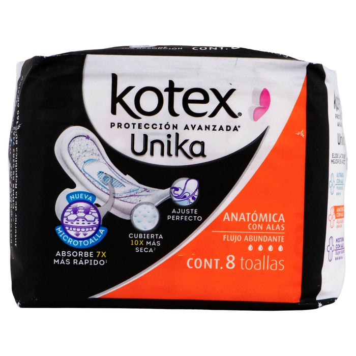 Toallas Kotex Unika Anatomica Con Alas Con 8 - WeCare Pharma
