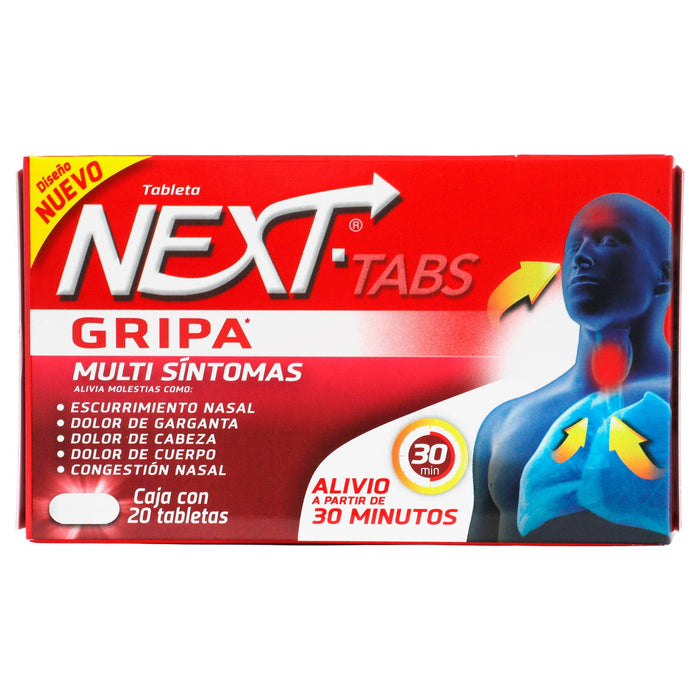 Next Tabletas 500Mg/25Mg/5Mg/4Mg Con 20 Tabletas (Paracetamol/Cafeina/Fenilefrina/Clorfenamina) - WeCare Pharma