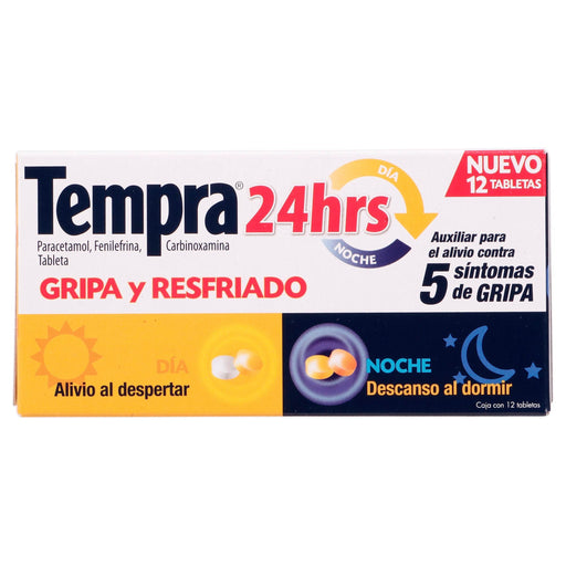 Tempra 24Hrs 400Mg/20Mg Con 12 Tabletas (Paracetamol/Fenilefrina/Carbinoxamina) - WeCare Pharma