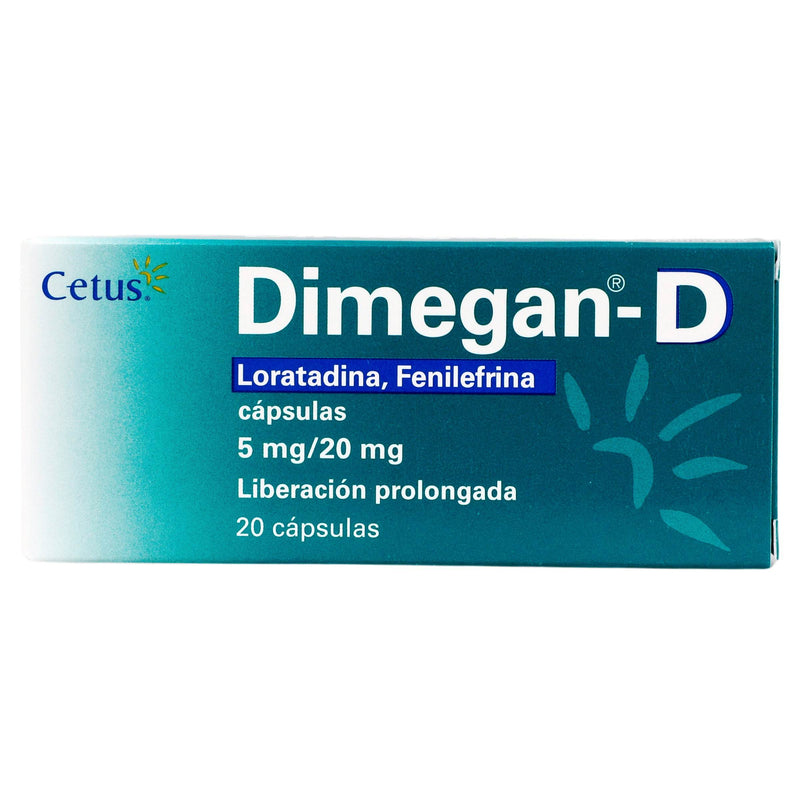 Dimegan-D 5Mg/20Mg Con 20 Capsulas (Loratadina/Fenilefrina) - WeCare Pharma