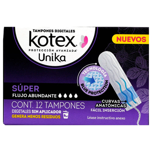 Tampones Kotex Unika Super Flujo Abundante Con 12 - WeCare Pharma