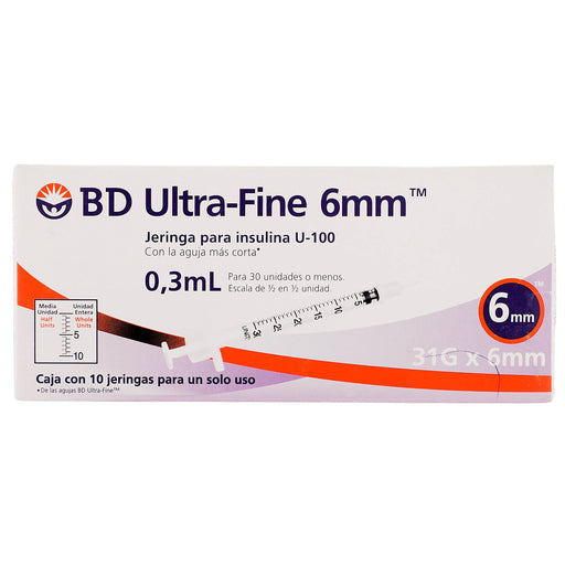 Jeringa Insulina Ultrafine Bd 3Ml 31Gx6Mm Con 10 - WeCare Pharma