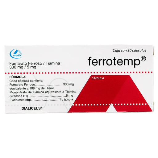 Ferrotemp 330Mg/5Mg Con 30 Capsulas (Fumarato Ferroso/Tiamina) - WeCare Pharma