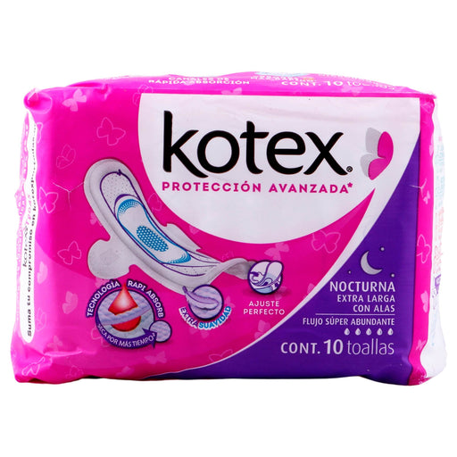 Toallas Kotex Nocturna Extra Larga Con Alas Con 10 - WeCare Pharma