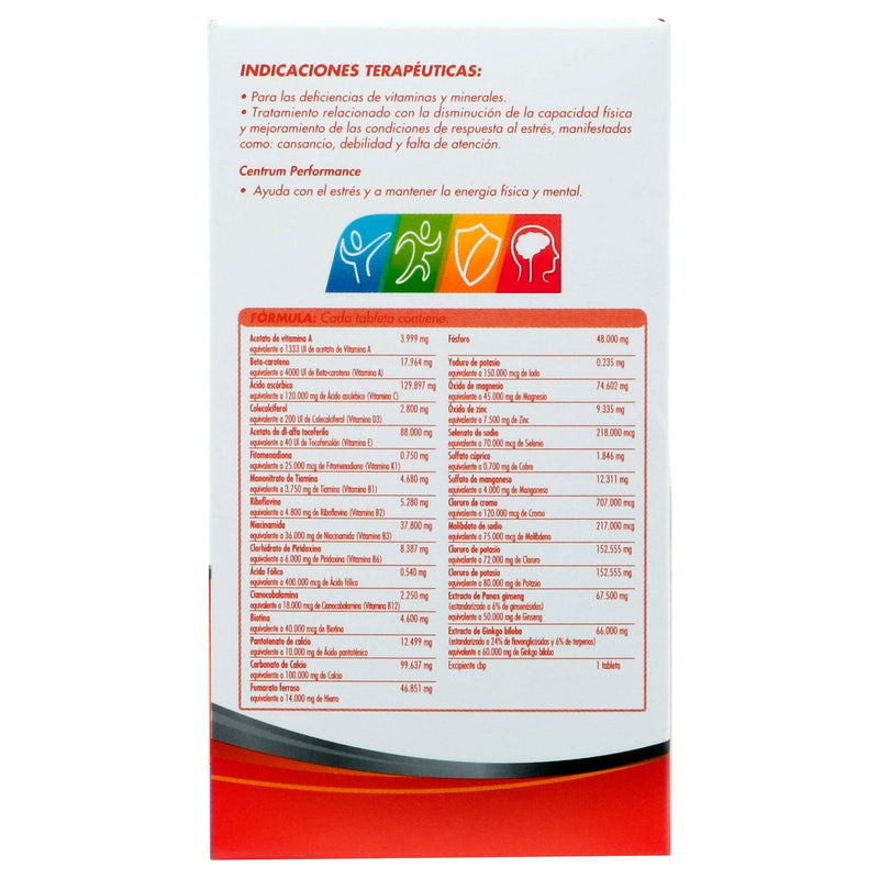 Centrum Performance Con 30 Tabletas (Multivitaminico/Complejo B/Ginkgo Biloba) - WeCare Pharma