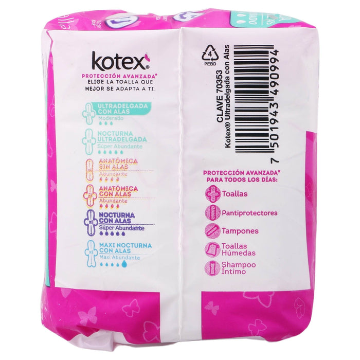 Toallas Kotex Ultradelgada Flujo Moderado Con Alas Con 10 - WeCare Pharma