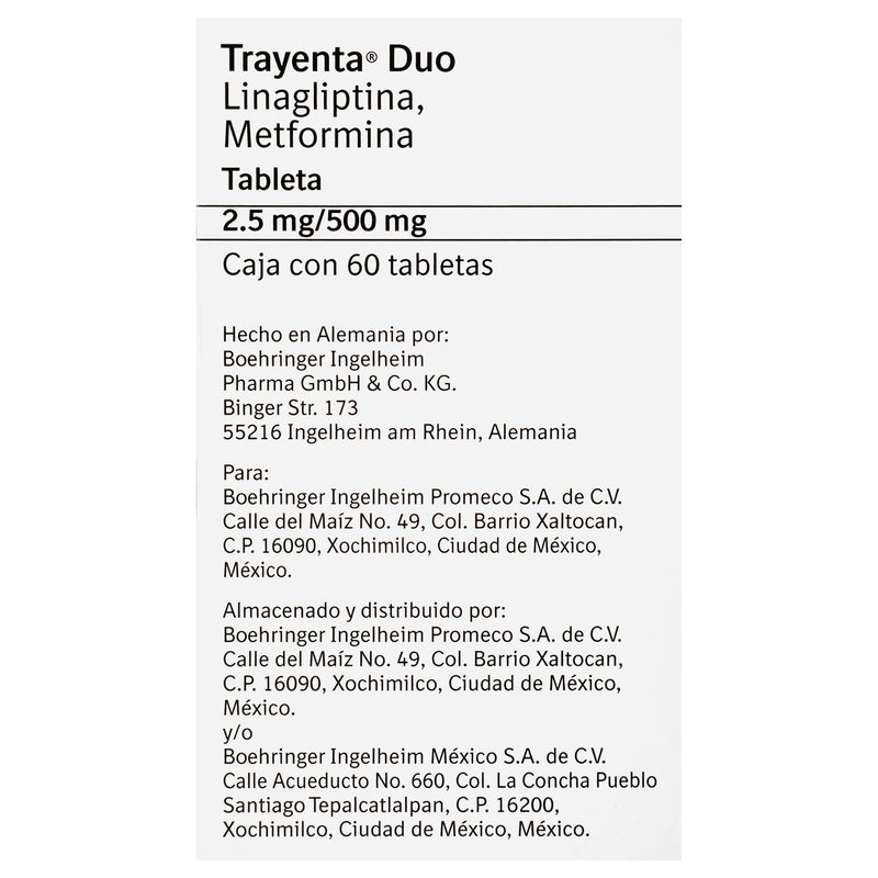 Trayenta Duo 2.5Mg/500Mg Con 60 Tabletas (Linagliptina/Metformina) - WeCare Pharma