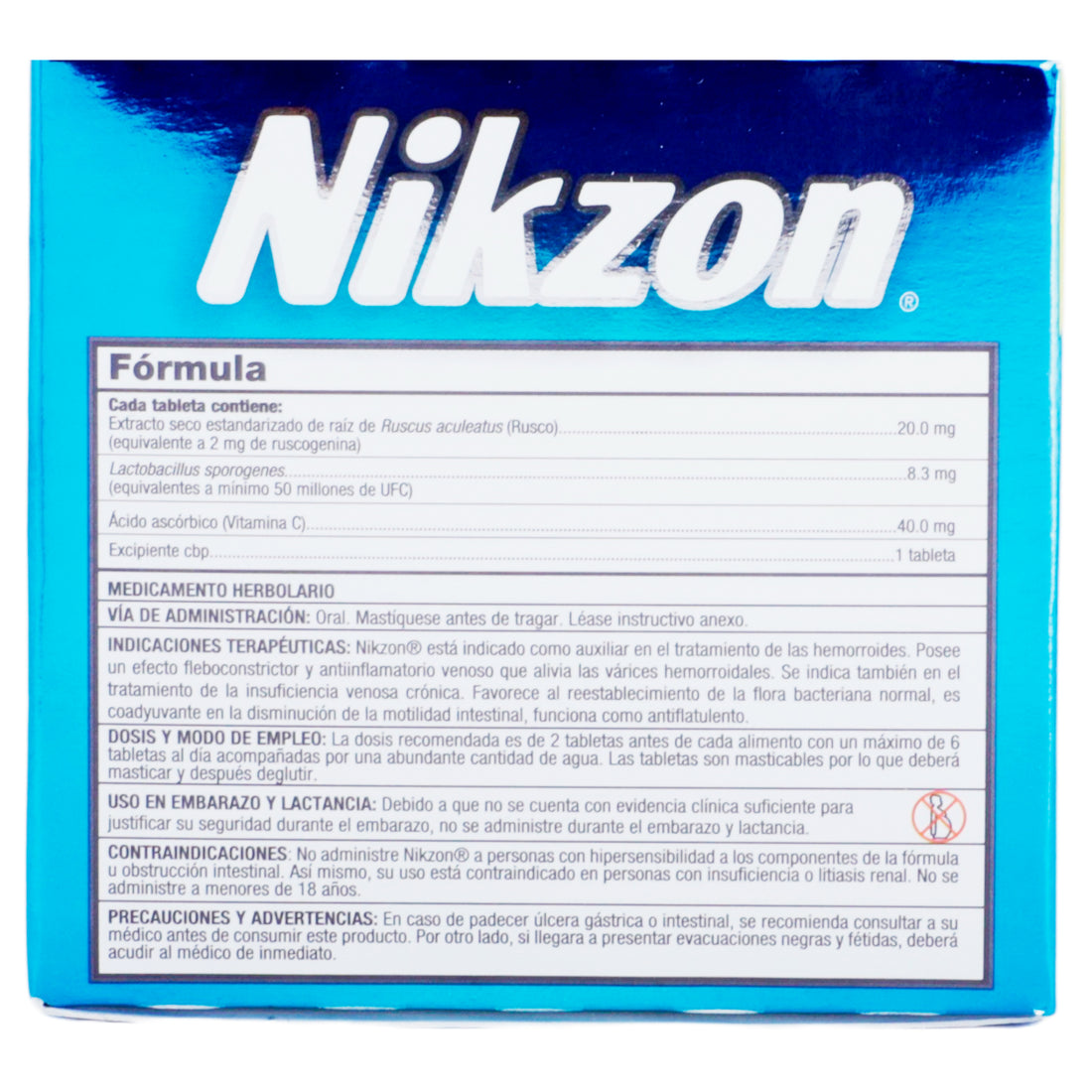 Nikzon Mast 20Mg/8.3/40Mg Con 90 Tabletas (Ruscus Aculeatus/L Sporogenes/Ac Ascorbico) 5 - 650240001314